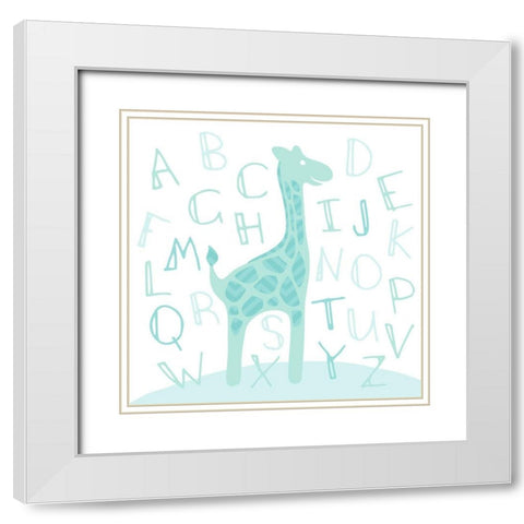 Giraffe Fun White Modern Wood Framed Art Print with Double Matting by Villa, Mlli