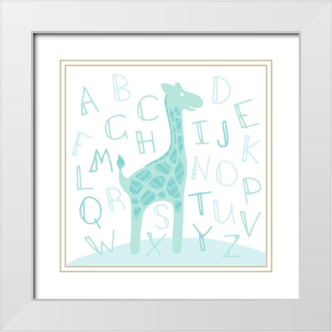 Giraffe Fun White Modern Wood Framed Art Print with Double Matting by Villa, Mlli
