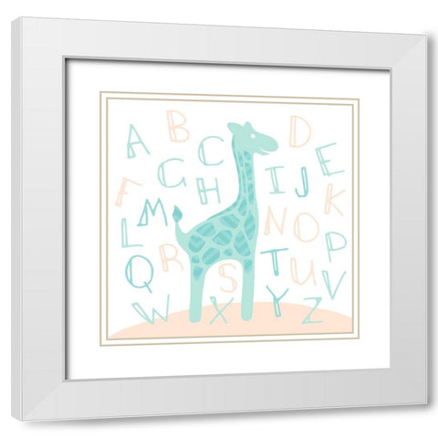 Giraffe Fun Cream White Modern Wood Framed Art Print with Double Matting by Villa, Mlli