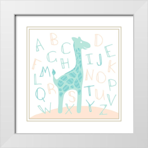 Giraffe Fun Cream White Modern Wood Framed Art Print with Double Matting by Villa, Mlli