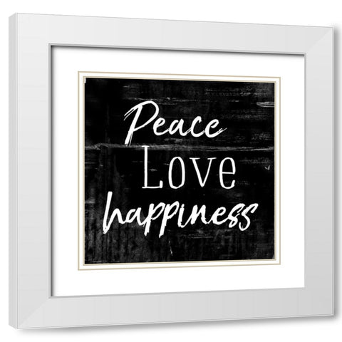 Peace Love Happiness Black White Modern Wood Framed Art Print with Double Matting by Villa, Mlli
