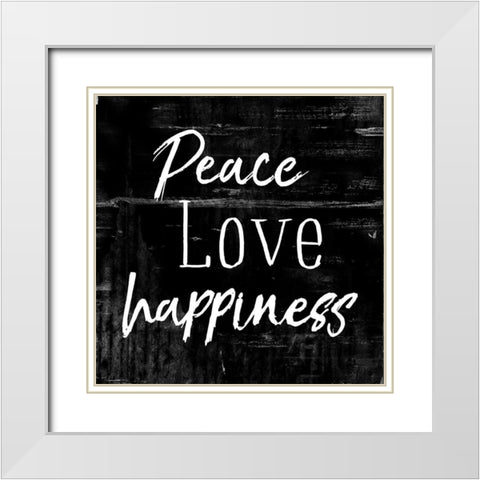 Peace Love Happiness Black White Modern Wood Framed Art Print with Double Matting by Villa, Mlli