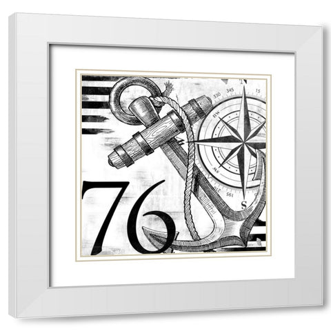 Coastal Anchor White Modern Wood Framed Art Print with Double Matting by Villa, Mlli
