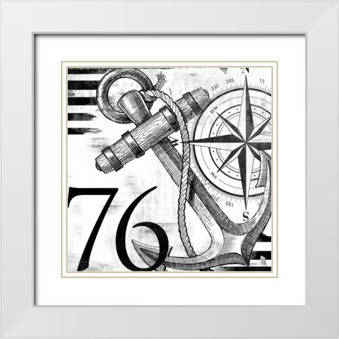 Coastal Anchor White Modern Wood Framed Art Print with Double Matting by Villa, Mlli