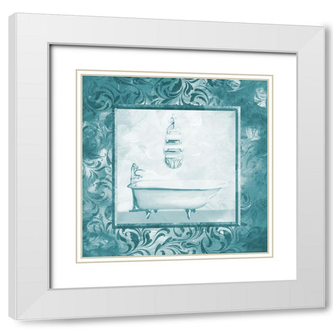 Calm Teal Vintage Bath White Modern Wood Framed Art Print with Double Matting by Villa, Milli