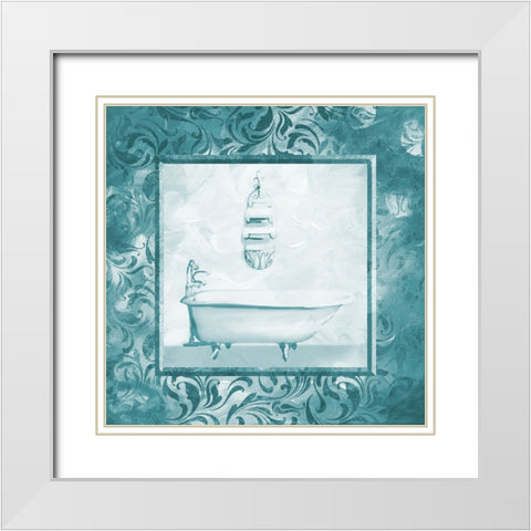 Calm Teal Vintage Bath White Modern Wood Framed Art Print with Double Matting by Villa, Milli