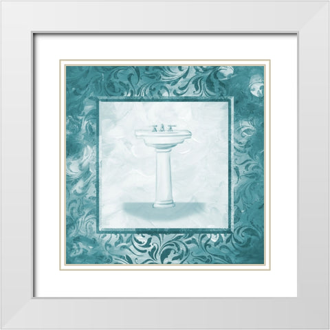 Calm Teal Vintage Sink White Modern Wood Framed Art Print with Double Matting by Villa, Milli