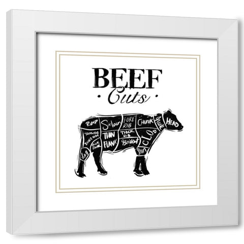 Beef Cuts Reverse White Modern Wood Framed Art Print with Double Matting by Villa, Mlli