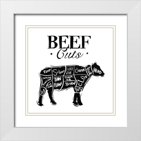 Beef Cuts Reverse White Modern Wood Framed Art Print with Double Matting by Villa, Mlli