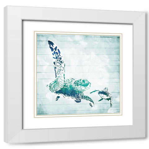 Turtles In The Sea White Modern Wood Framed Art Print with Double Matting by Villa, Mlli