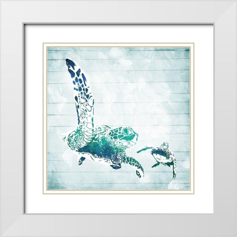 Turtles In The Sea White Modern Wood Framed Art Print with Double Matting by Villa, Mlli