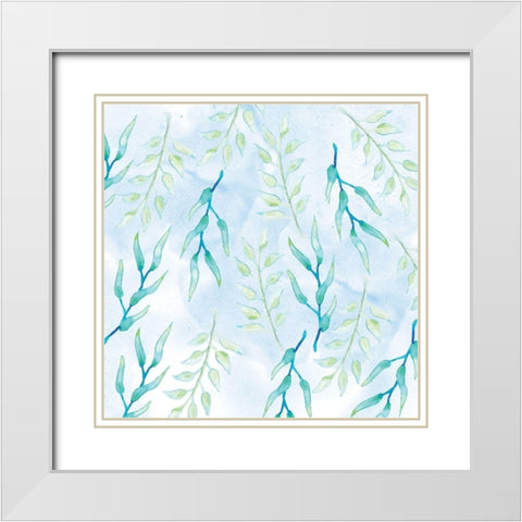 Blue Floral Pattern 1 White Modern Wood Framed Art Print with Double Matting by Fraser, Orane