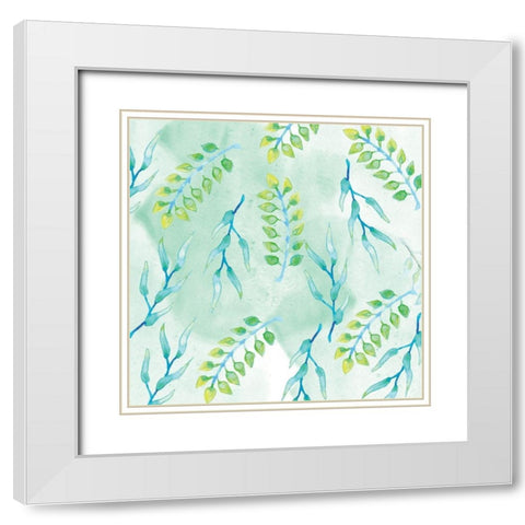Blue Floral Pattern 2 White Modern Wood Framed Art Print with Double Matting by Fraser, Orane