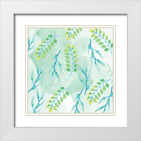 Blue Floral Pattern 2 White Modern Wood Framed Art Print with Double Matting by Fraser, Orane
