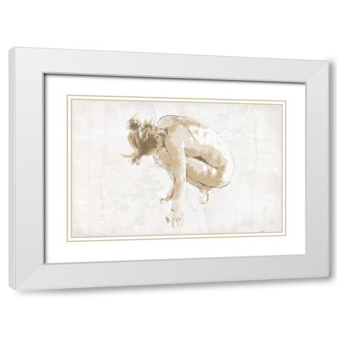 Nude Pose Mate White Modern Wood Framed Art Print with Double Matting by OnRei
