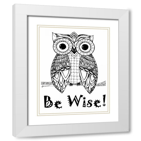 Be Wise Owl White Modern Wood Framed Art Print with Double Matting by Pearson, Debbie