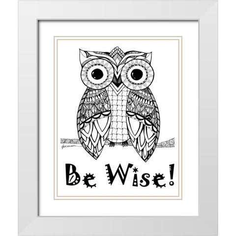 Be Wise Owl White Modern Wood Framed Art Print with Double Matting by Pearson, Debbie
