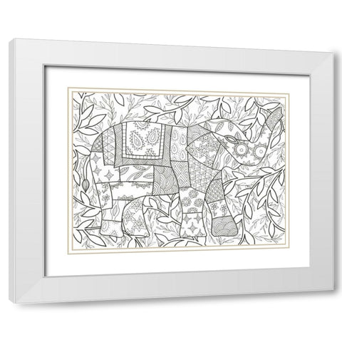 Buddha Elephant Floral White Modern Wood Framed Art Print with Double Matting by Varacek, Pam