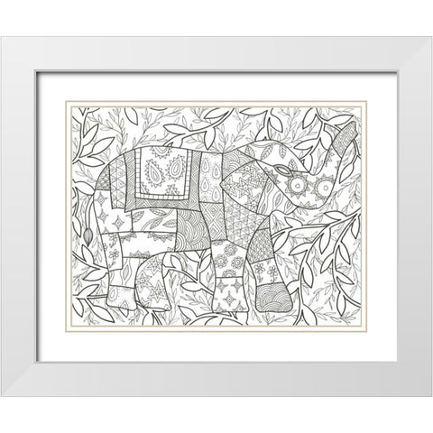 Buddha Elephant Floral White Modern Wood Framed Art Print with Double Matting by Varacek, Pam