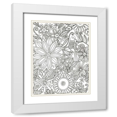 Floral Birds White Modern Wood Framed Art Print with Double Matting by Varacek, Pam