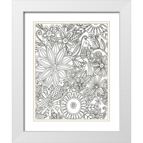 Floral Birds White Modern Wood Framed Art Print with Double Matting by Varacek, Pam