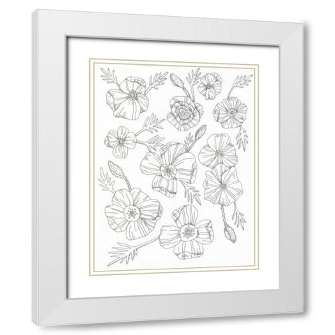 Floral Flow White Modern Wood Framed Art Print with Double Matting by Varacek, Pam