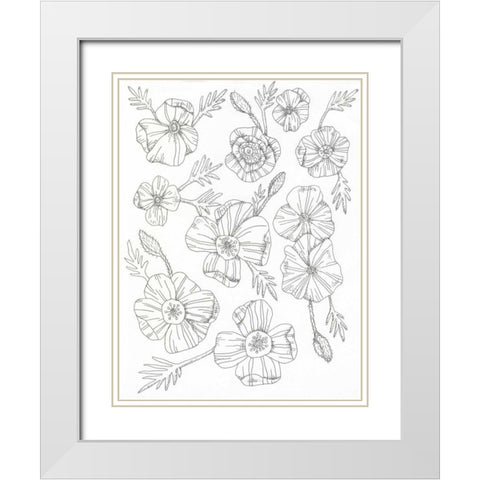Floral Flow White Modern Wood Framed Art Print with Double Matting by Varacek, Pam