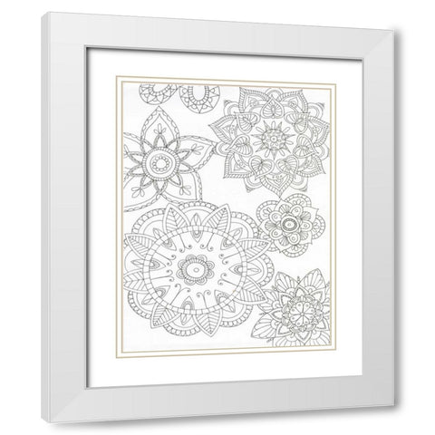 Floral Mandala White Modern Wood Framed Art Print with Double Matting by Varacek, Pam