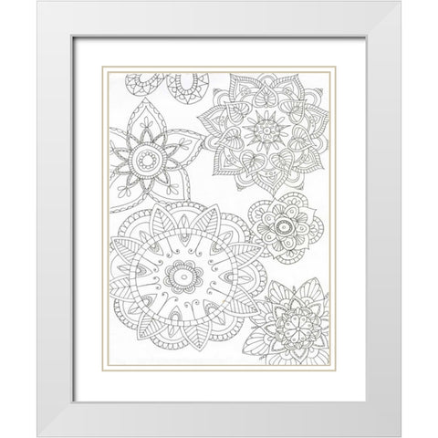 Floral Mandala White Modern Wood Framed Art Print with Double Matting by Varacek, Pam