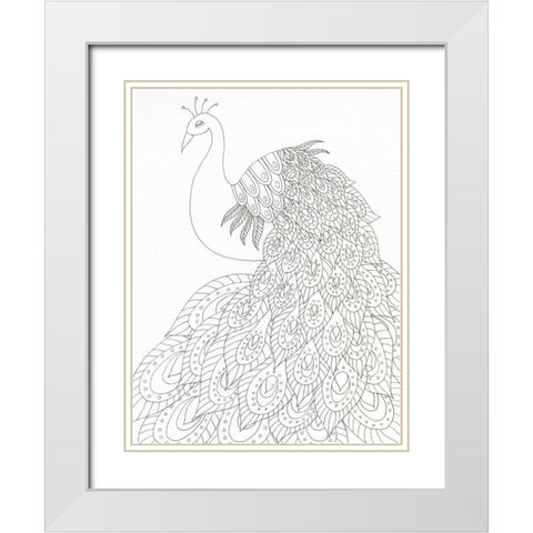 Peacock Queen White Modern Wood Framed Art Print with Double Matting by Varacek, Pam