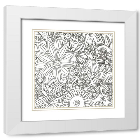 Floral Birds White Modern Wood Framed Art Print with Double Matting by Varacek, Pam