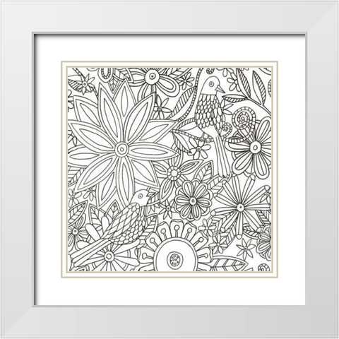 Floral Birds White Modern Wood Framed Art Print with Double Matting by Varacek, Pam