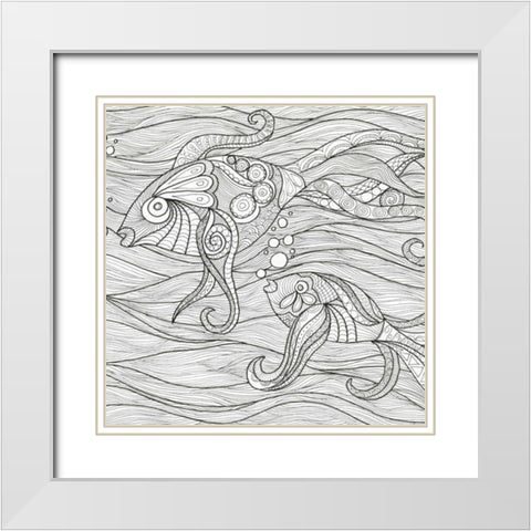 Fish Conversation White Modern Wood Framed Art Print with Double Matting by Varacek, Pam