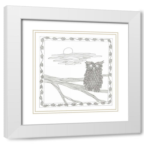 Owl In The Moonlight White Modern Wood Framed Art Print with Double Matting by Varacek, Pam