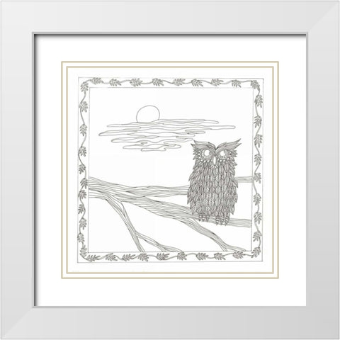Owl In The Moonlight White Modern Wood Framed Art Print with Double Matting by Varacek, Pam