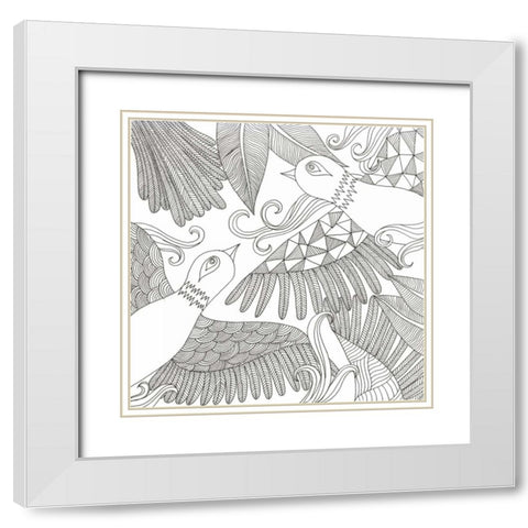 Love Birds White Modern Wood Framed Art Print with Double Matting by Varacek, Pam