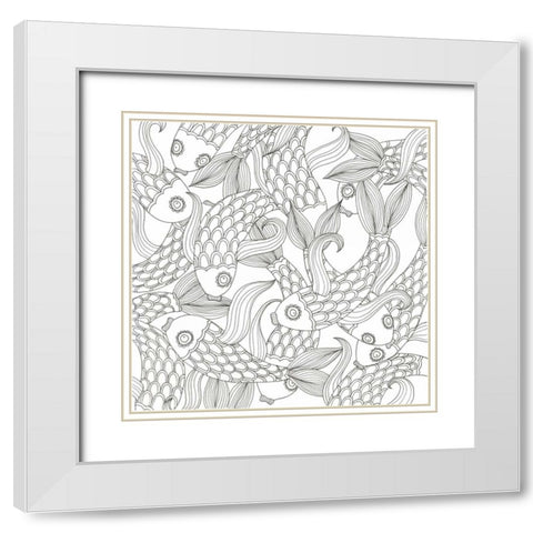College Of Fish White Modern Wood Framed Art Print with Double Matting by Varacek, Pam