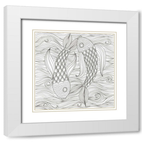 Fish Ying And Yang White Modern Wood Framed Art Print with Double Matting by Varacek, Pam