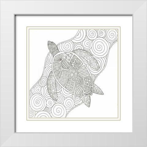 Wave Riding Turtle White Modern Wood Framed Art Print with Double Matting by Varacek, Pam