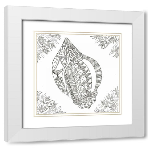 Seashell Within Weeds White Modern Wood Framed Art Print with Double Matting by Varacek, Pam