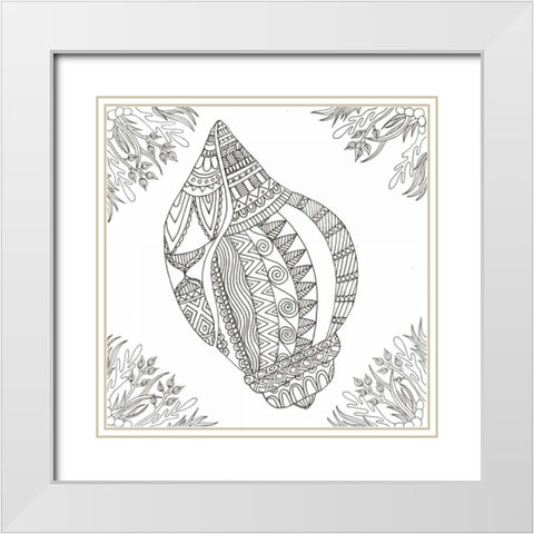 Seashell Within Weeds White Modern Wood Framed Art Print with Double Matting by Varacek, Pam