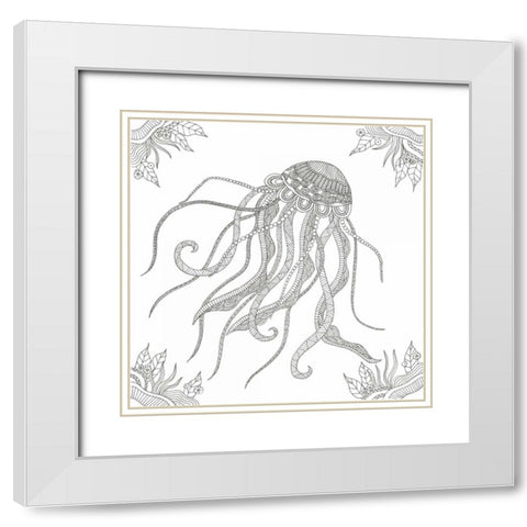 Creatures From The Deep White Modern Wood Framed Art Print with Double Matting by Varacek, Pam