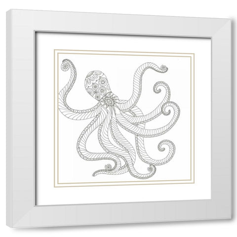 Creatures From The Deep 2 White Modern Wood Framed Art Print with Double Matting by Varacek, Pam