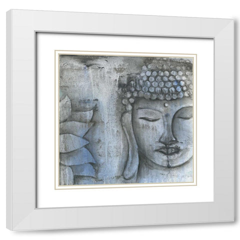 Stone Buddha White Modern Wood Framed Art Print with Double Matting by Varacek, Pamela
