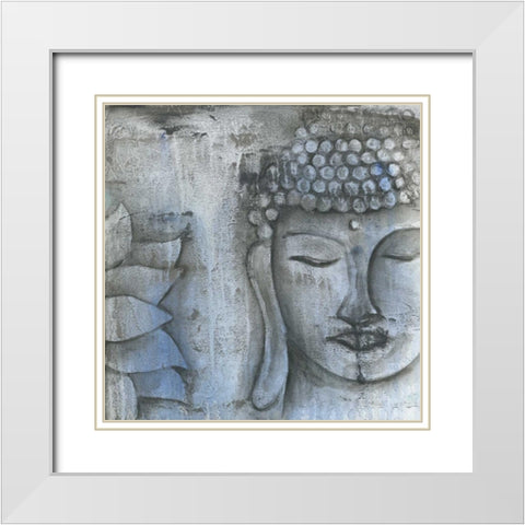 Stone Buddha White Modern Wood Framed Art Print with Double Matting by Varacek, Pamela