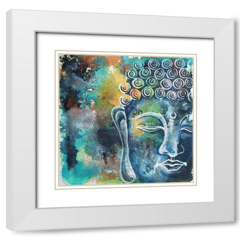 Buddha Series 1 White Modern Wood Framed Art Print with Double Matting by Varacek, Pam