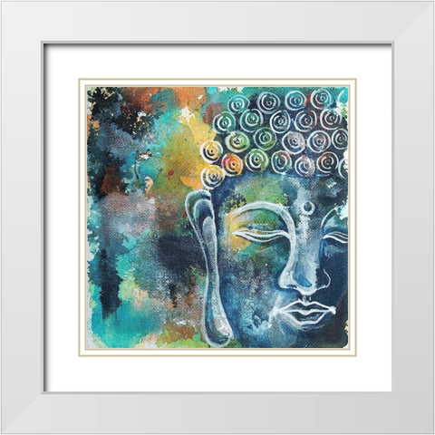Buddha Series 1 White Modern Wood Framed Art Print with Double Matting by Varacek, Pam