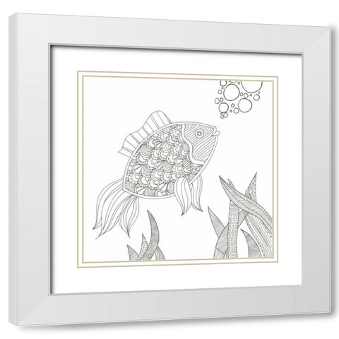 Fish Bubbles White Modern Wood Framed Art Print with Double Matting by Varacek, Pam