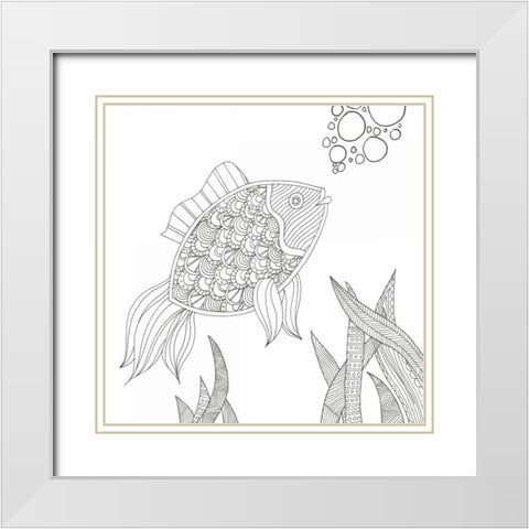 Fish Bubbles White Modern Wood Framed Art Print with Double Matting by Varacek, Pam