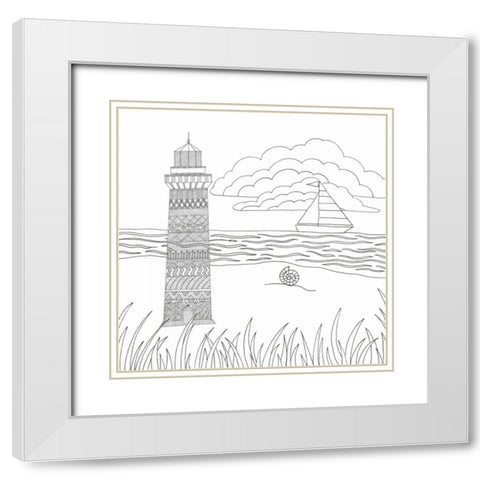 Summer Lighthouse White Modern Wood Framed Art Print with Double Matting by Varacek, Pam